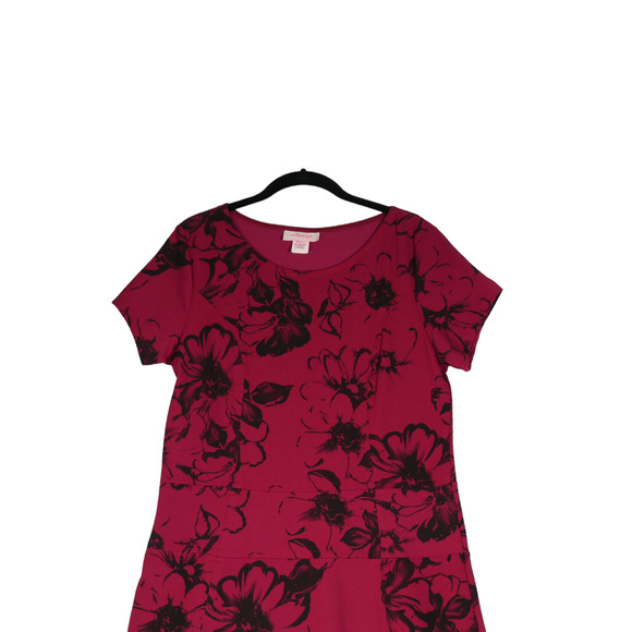 Nina Piu Dress Womens Large Deep Dark Red Floral Textured Fabric Career Casual - Picture 2 of 10